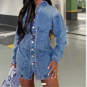 Fashion Nova Blue Denim Long Sleeve Dress